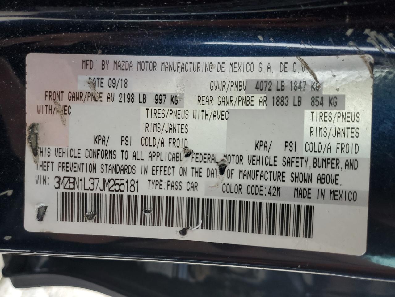 2018 Mazda 3 Touring VIN: 3MZBN1L37JM255181 Lot: 90026895