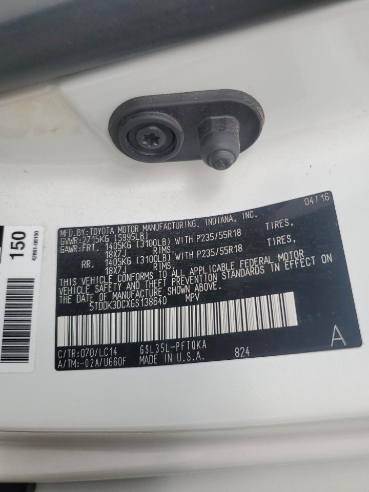 2016 Toyota Sienna Xle VIN: 5TDDK3DCXGS138640 Lot: 86278975