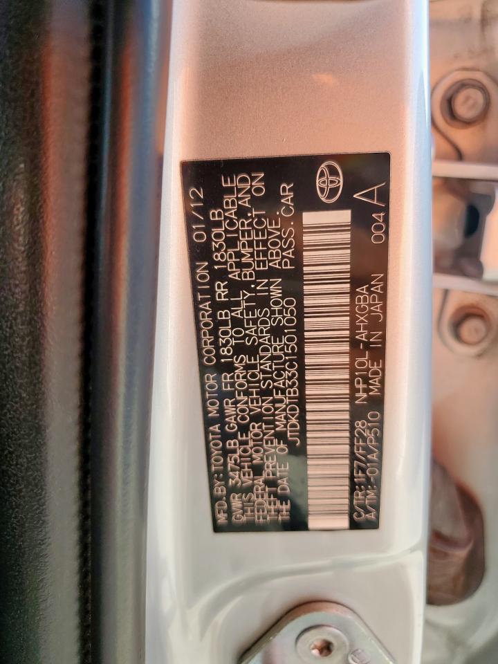 2012 Toyota Prius C VIN: JTDKDTB33C1501050 Lot: 82255595