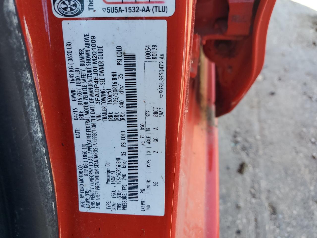 2015 Ford Fiesta Se VIN: 3FADP4EJ0FM201009 Lot: 85858355