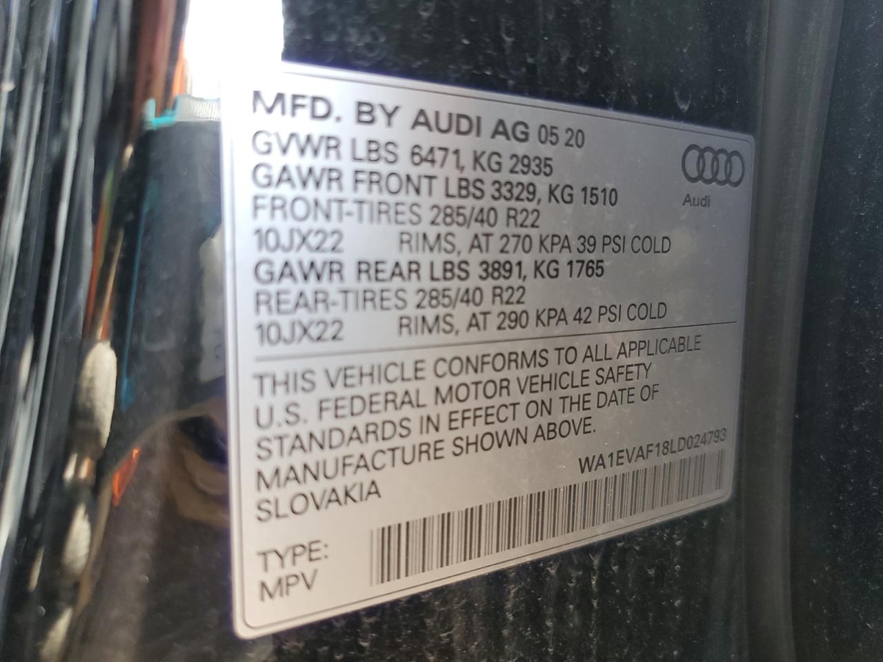 2020 Audi Q8 Premium Plus S-Line VIN: WA1EVAF18LD024793 Lot: 81912375