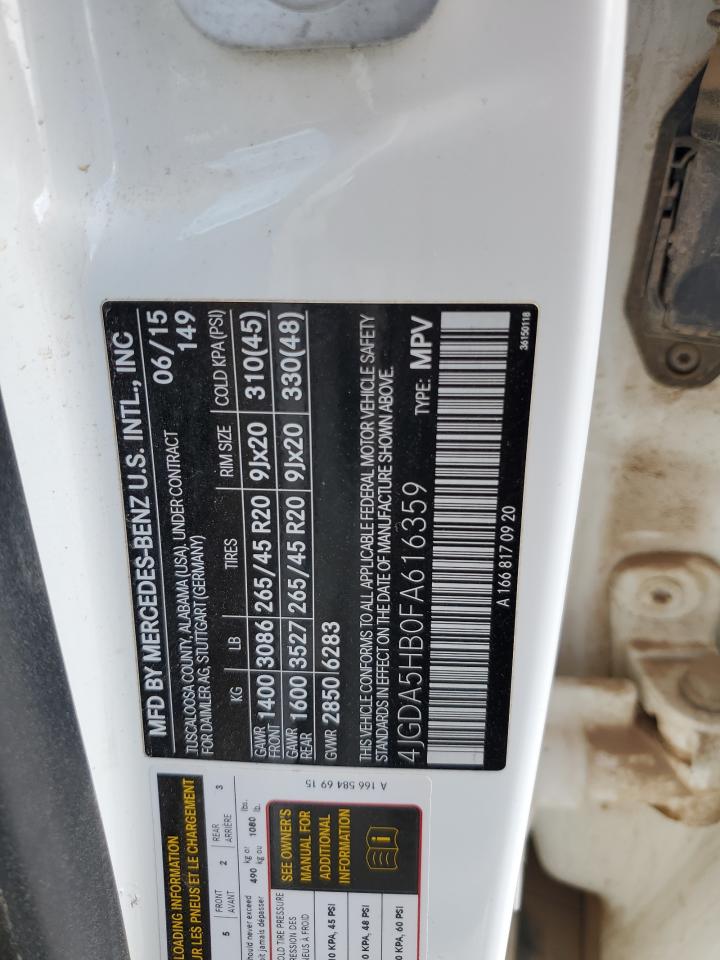 2015 Mercedes-Benz Ml 350 4Matic VIN: 4JGDA5HB0FA616359 Lot: 85565055