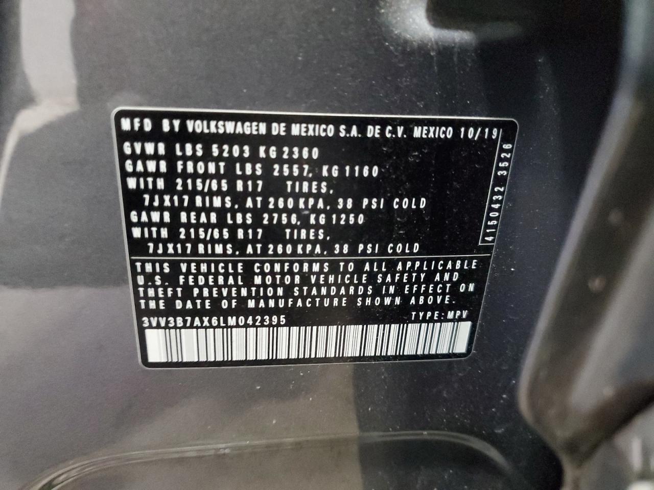 2020 Volkswagen Tiguan Se VIN: 3VV3B7AX6LM042395 Lot: 82272935