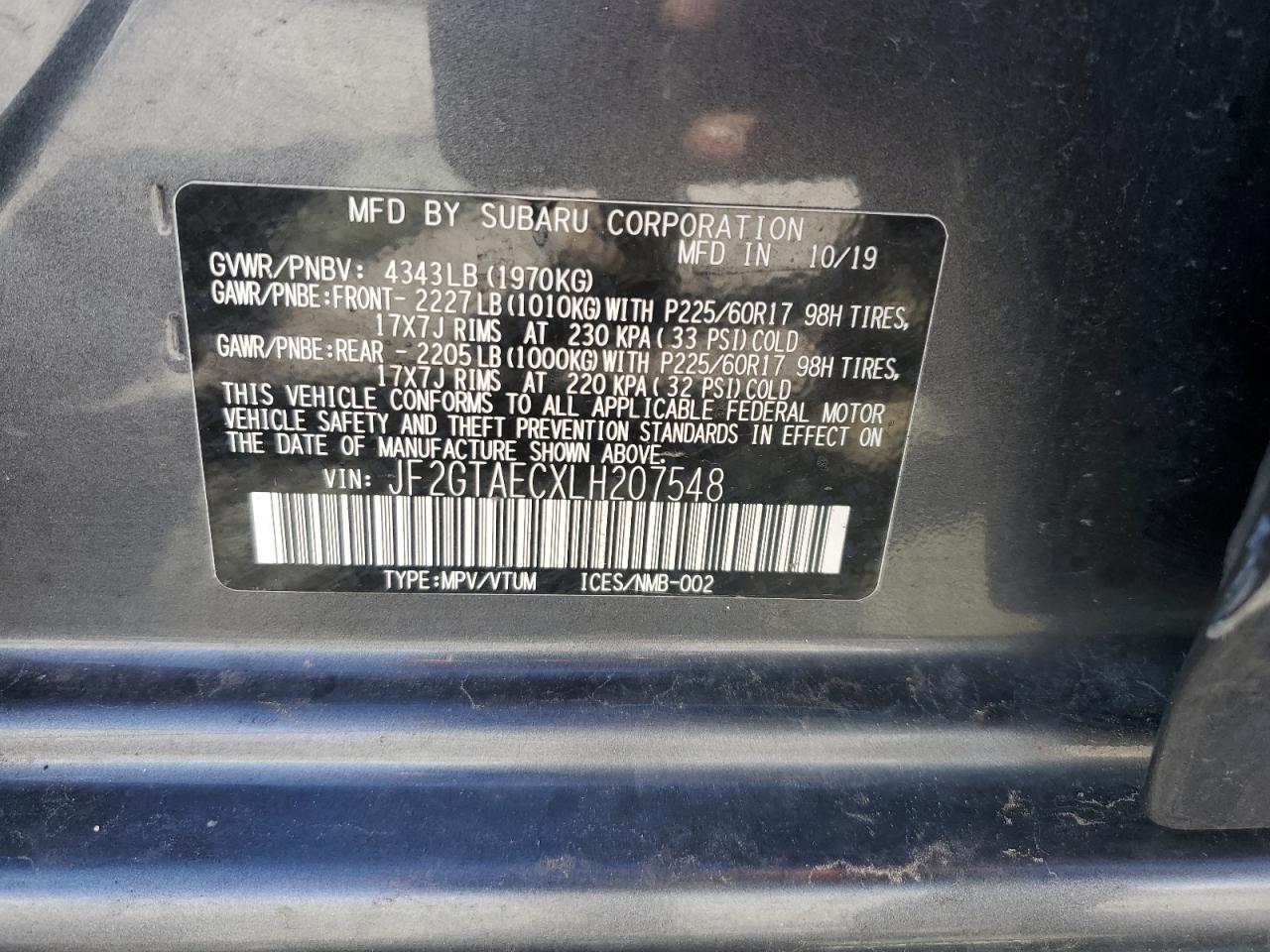 2020 Subaru Crosstrek Premium VIN: JF2GTAECXLH207548 Lot: 84988865