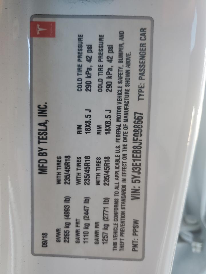 2018 Tesla Model 3 VIN: 5YJ3E1EB8JF088667 Lot: 87292825