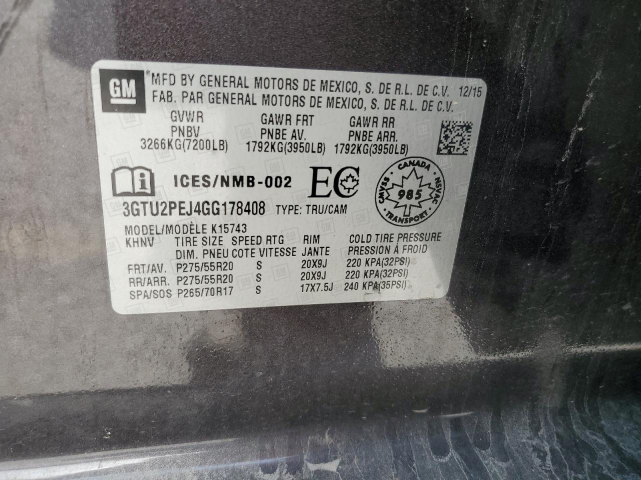 2016 GMC Sierra K1500 Denali VIN: 3GTU2PEJ4GG178408 Lot: 89849055