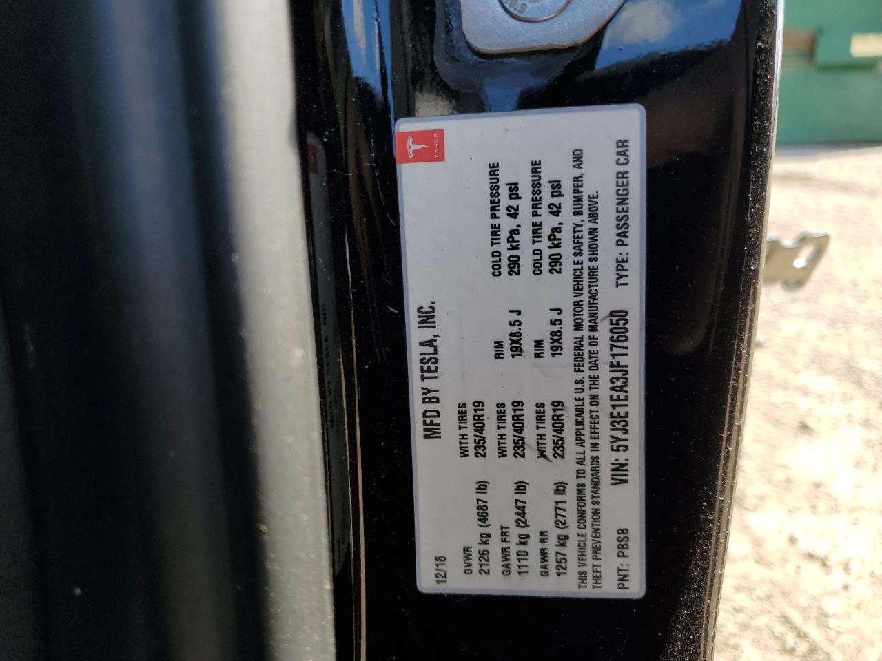 2018 Tesla Model 3 VIN: 5YJ3E1EA3JF176050 Lot: 85698145