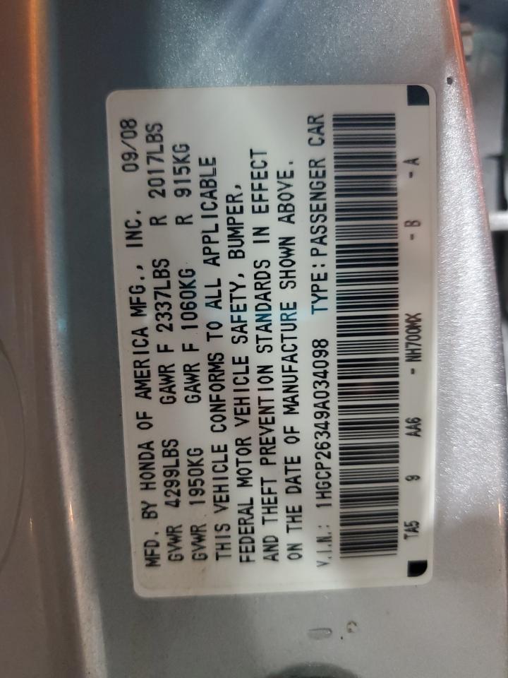 2009 Honda Accord Lx VIN: 1HGCP26349A034098 Lot: 85129665