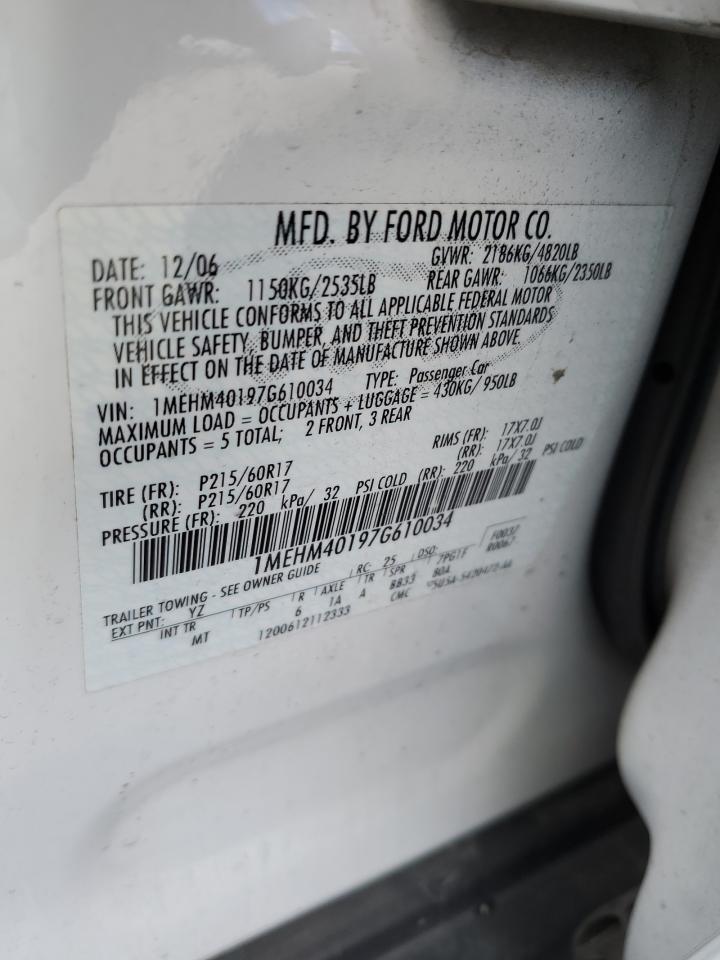 2007 Mercury Montego Luxury VIN: 1MEHM40197G610034 Lot: 84865815