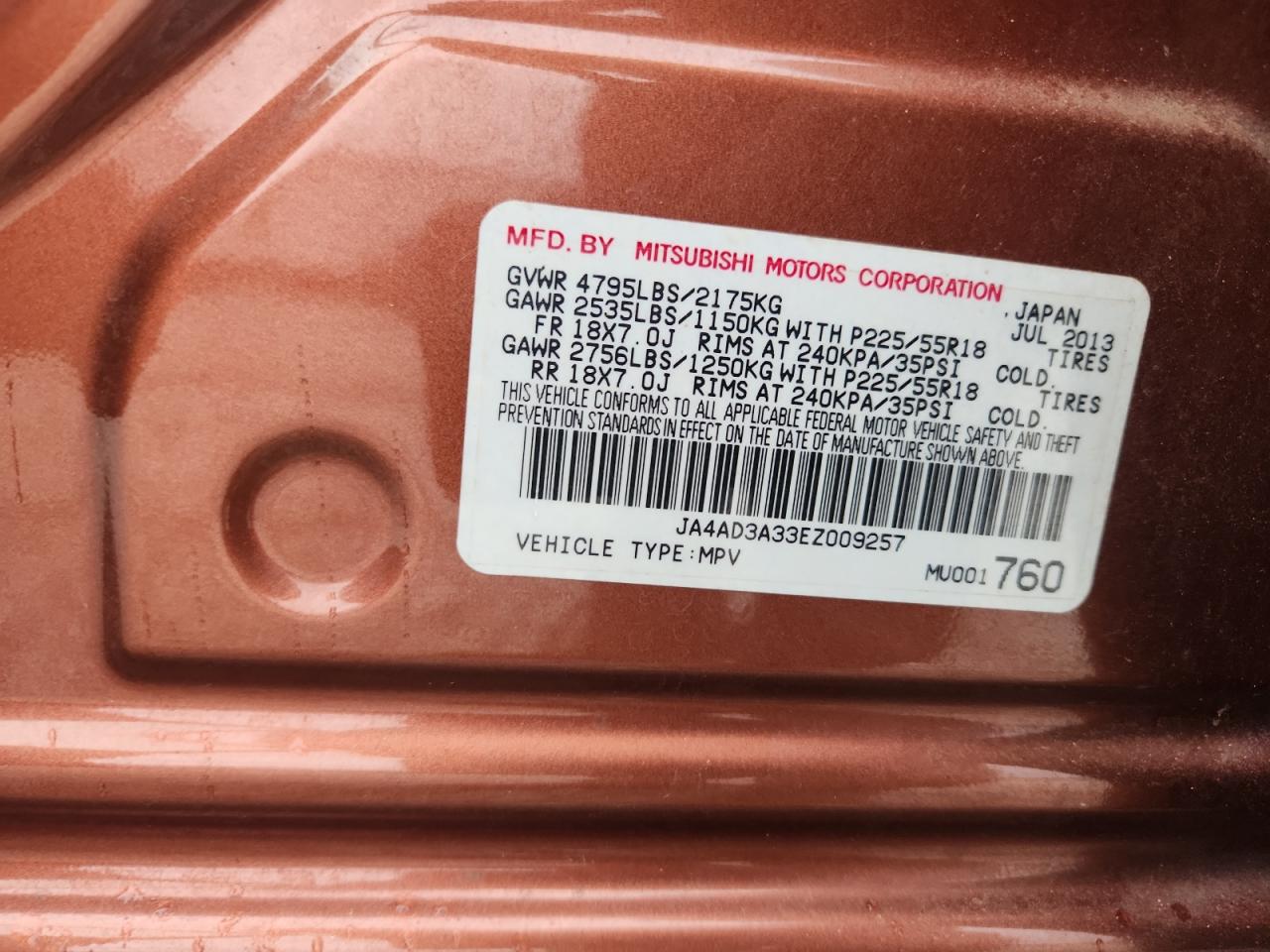 2014 Mitsubishi Outlander Se VIN: JA4AD3A33EZ009257 Lot: 85534535