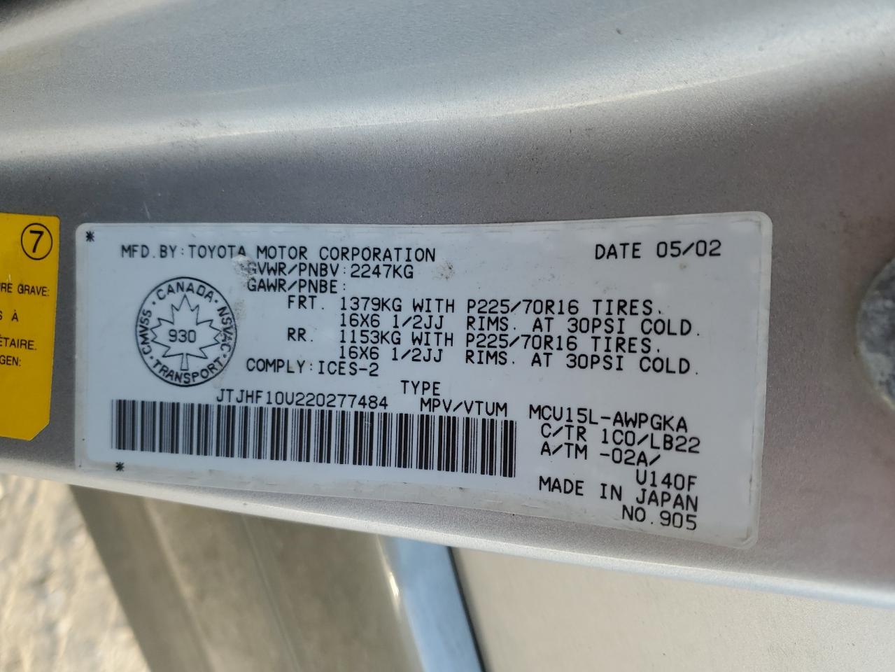 2002 Lexus Rx 300 VIN: JTJHF10U220277484 Lot: 85420405