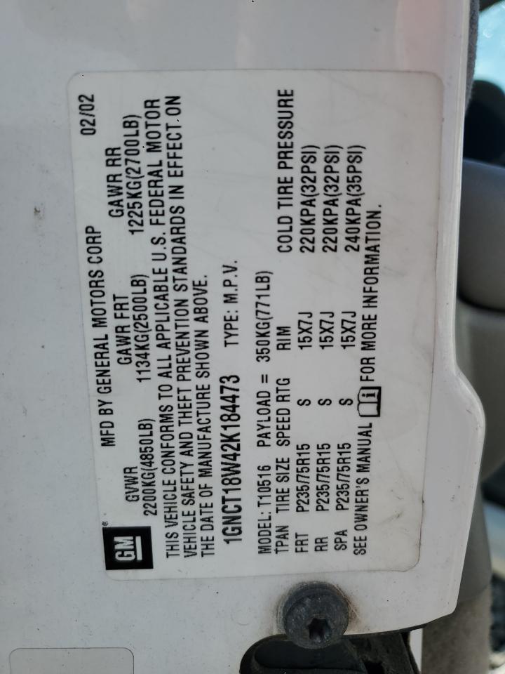 2002 Chevrolet Blazer VIN: 1GNCT18W42K184473 Lot: 90740945