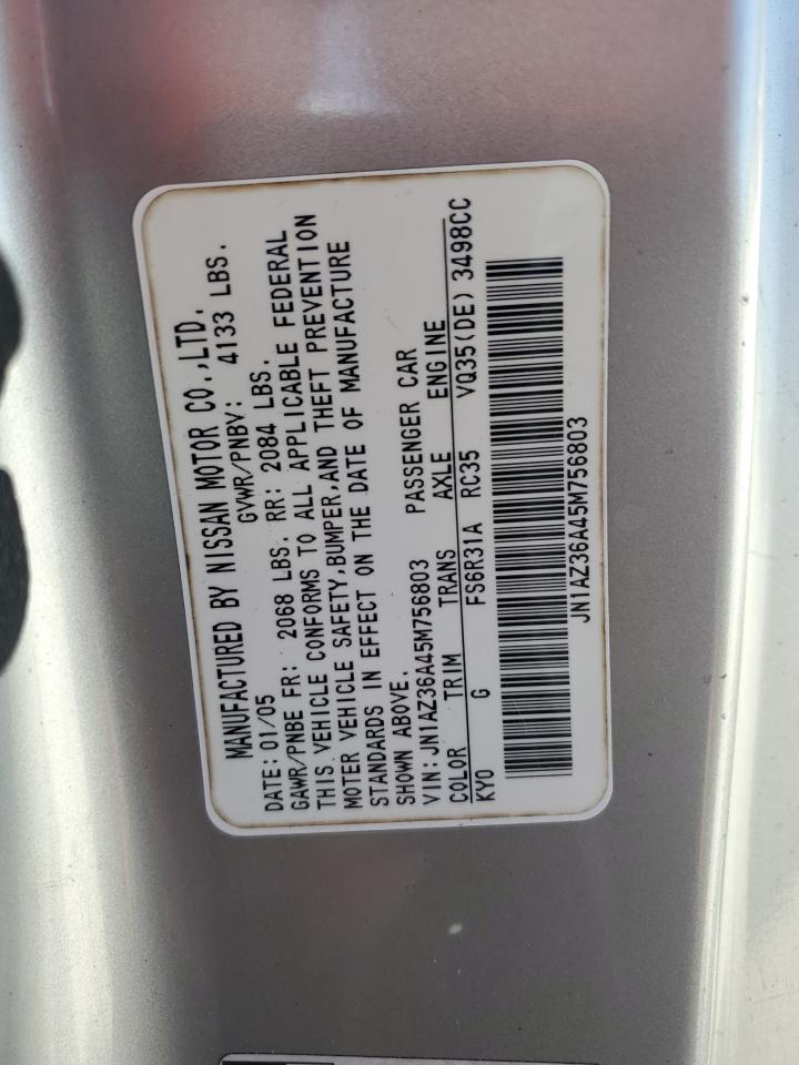 2005 Nissan 350Z Roadster VIN: JN1AZ36A45M756803 Lot: 82474695