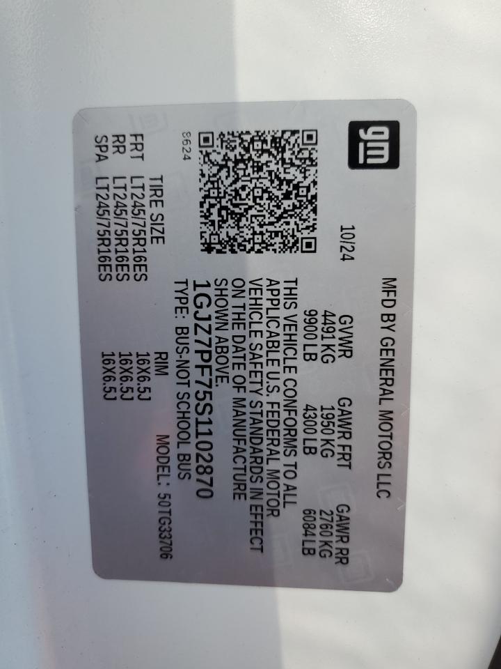 2025 GMC Savana G3500 Lt VIN: 1GJZ7PF75S1102870 Lot: 86079105