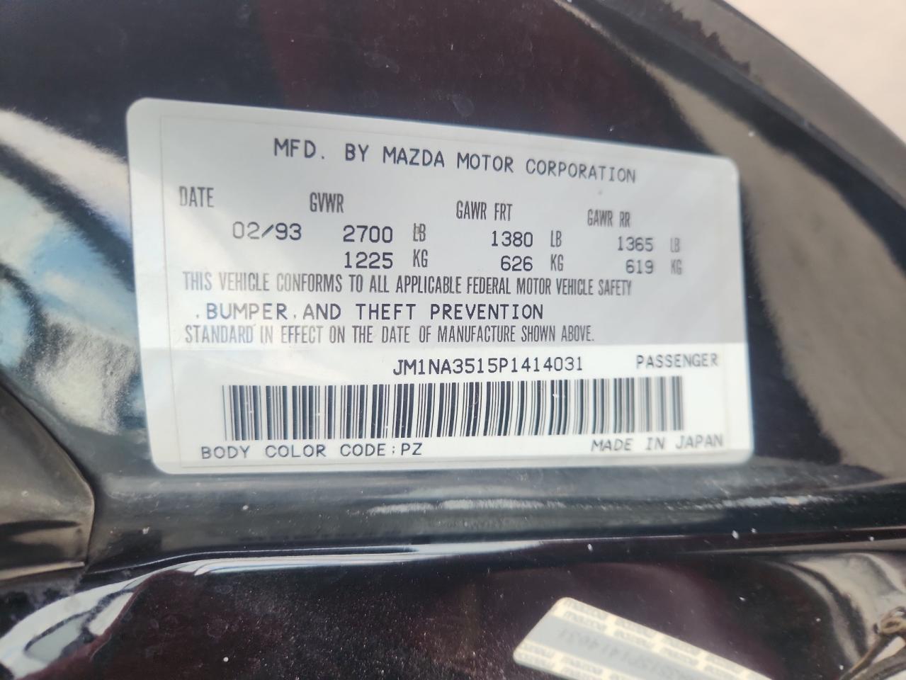 1993 Mazda Mx-5 Miata VIN: JM1NA3515P1414031 Lot: 82402715