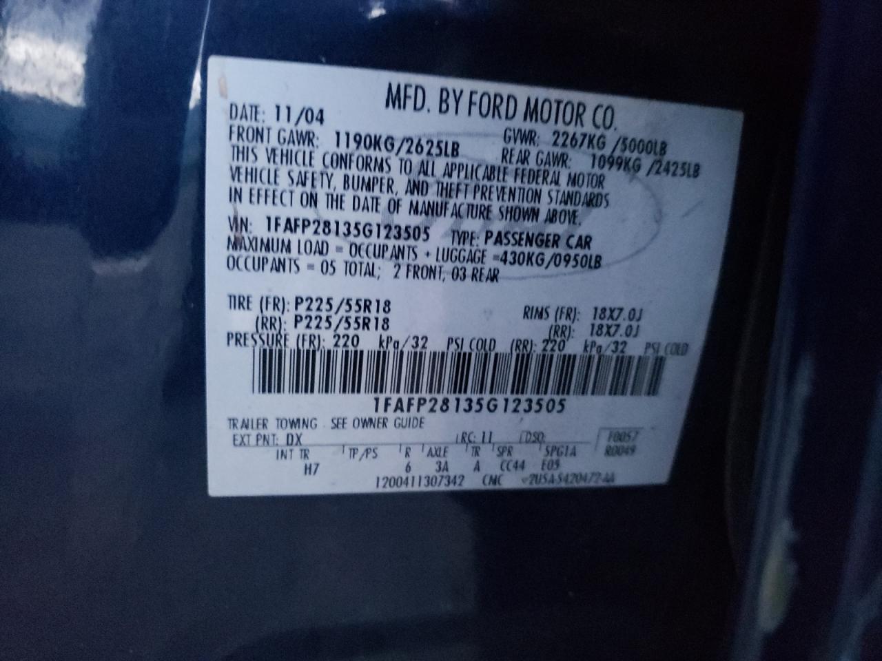 2005 Ford Five Hundred Limited VIN: 1FAFP28135G123505 Lot: 86099335