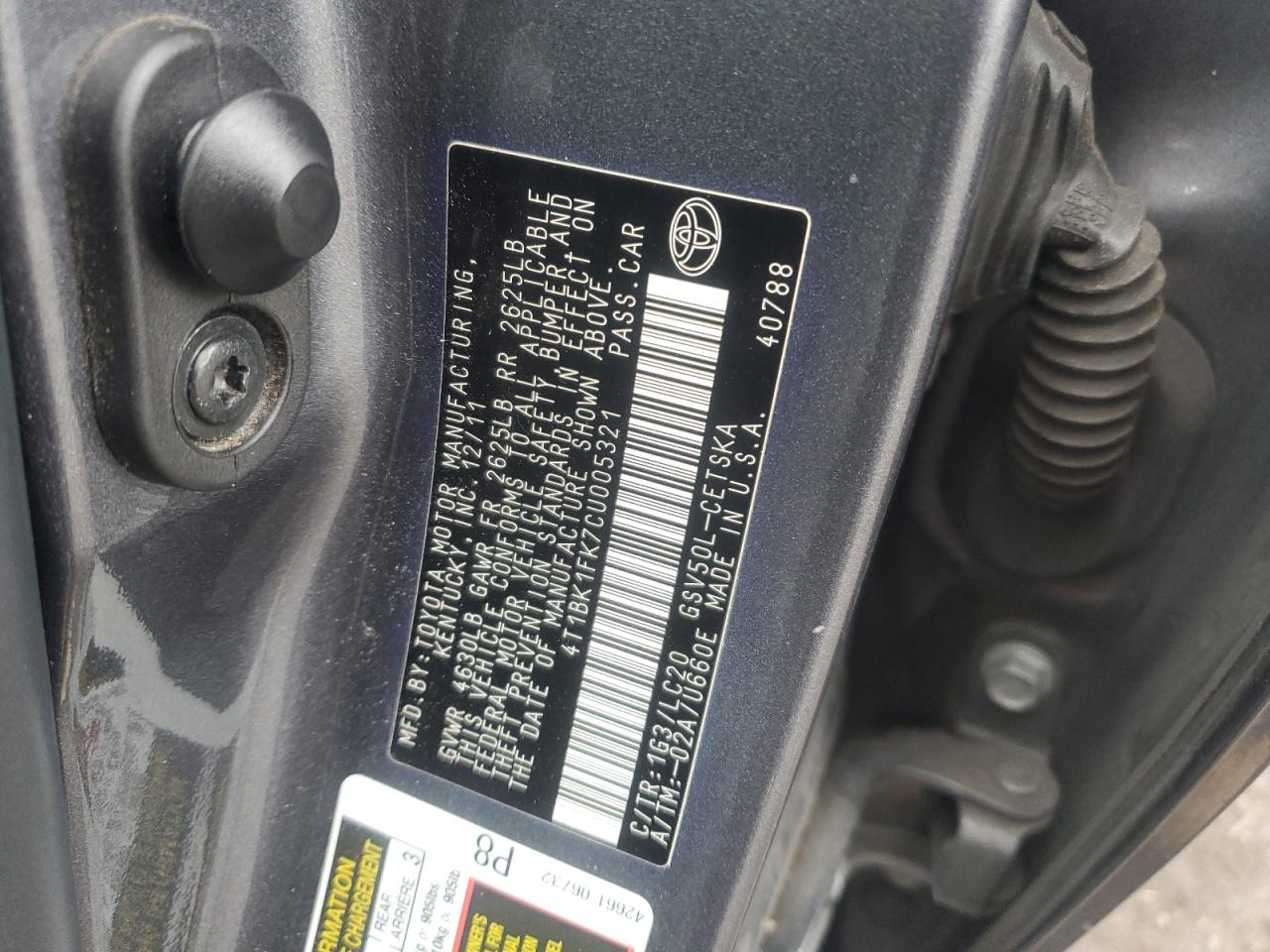 2012 Toyota Camry Se VIN: 4T1BK1FK7CU005321 Lot: 86333835