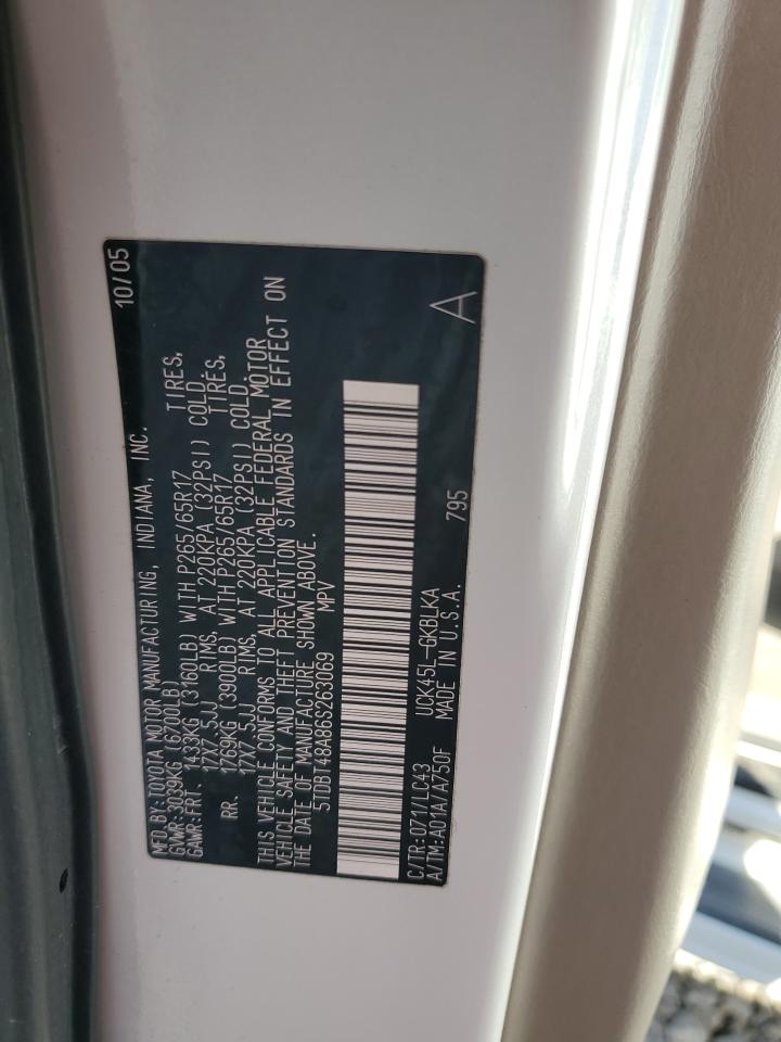 2006 Toyota Sequoia Limited VIN: 5TDBT48A86S263069 Lot: 85821665