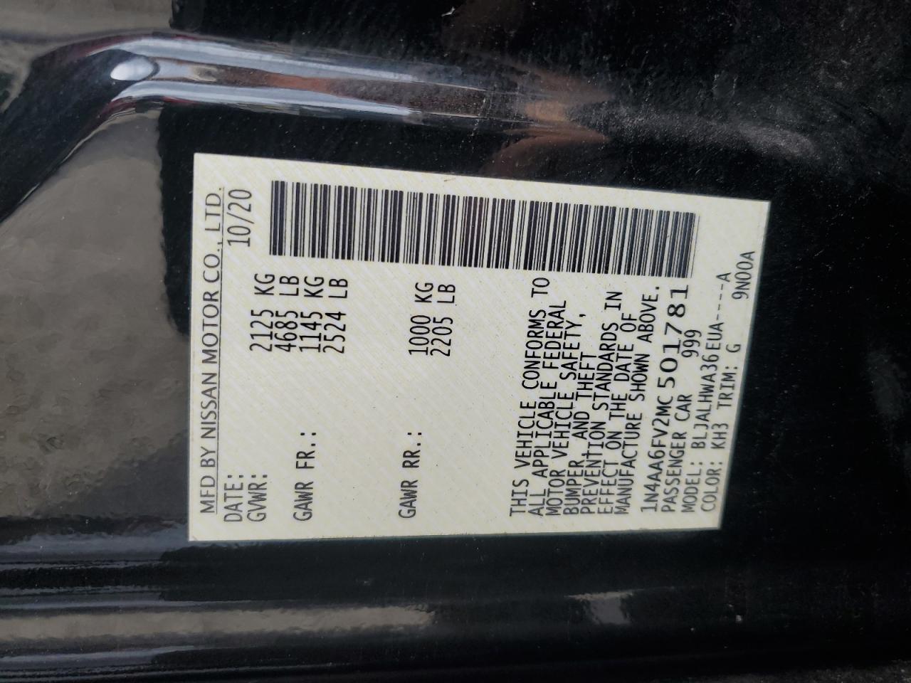 2021 Nissan Maxima Platinum VIN: 1N4AA6FV2MC501781 Lot: 85335775