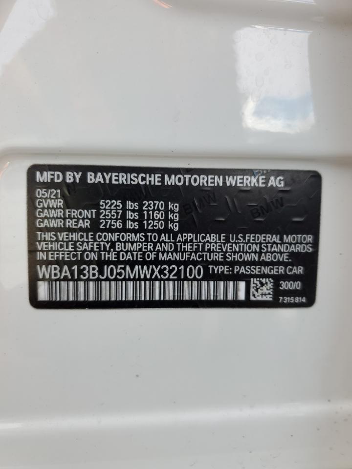 2021 BMW 530 Xi VIN: WBA13BJ05MWX32100 Lot: 87182225