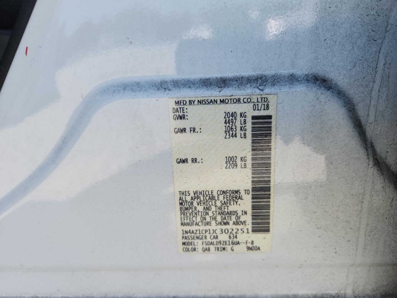 2018 Nissan Leaf S VIN: 1N4AZ1CP1JC302251 Lot: 86273985