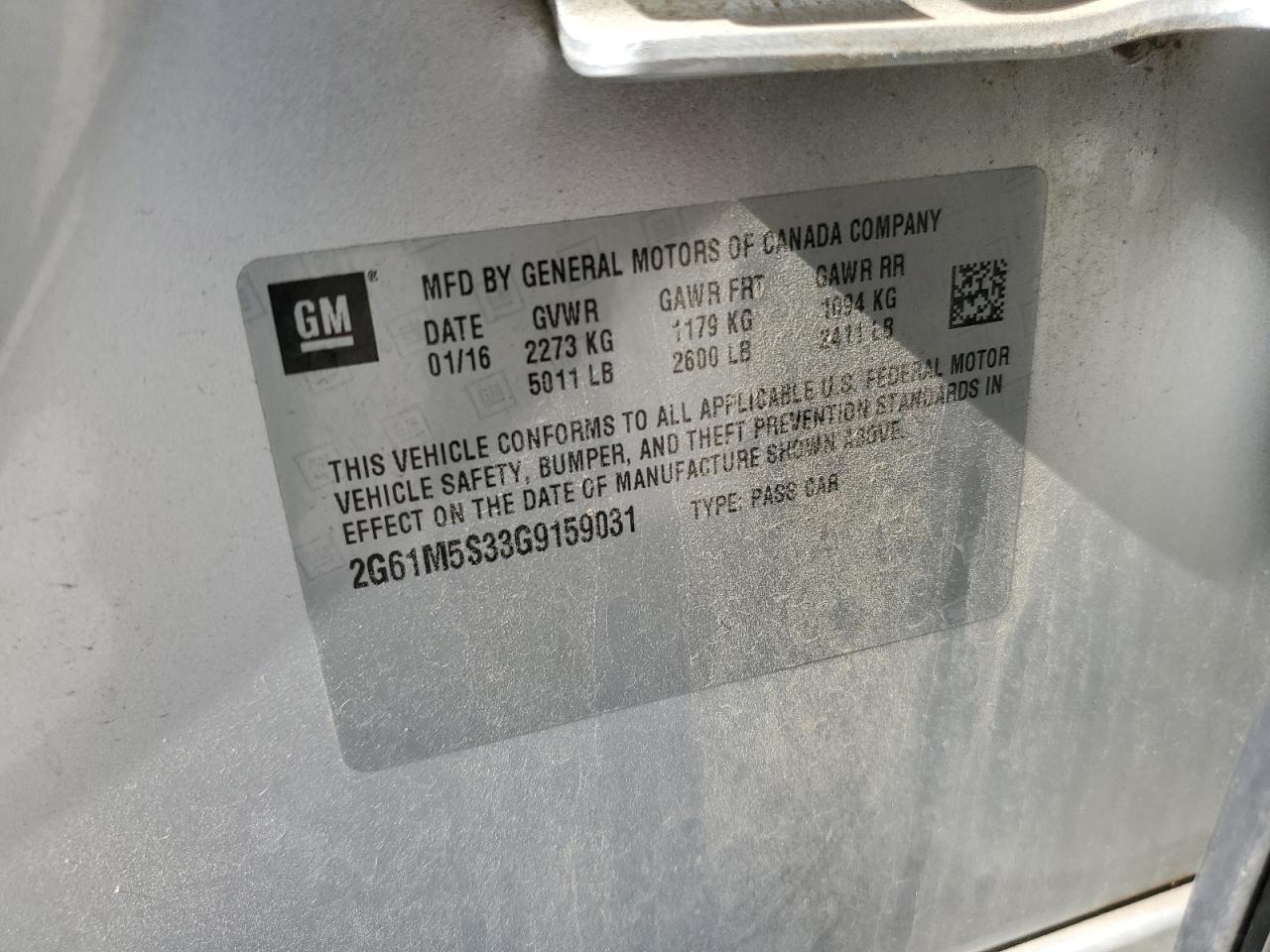 2016 Cadillac Xts Luxury Collection VIN: 2G61M5S33G9159031 Lot: 82644355