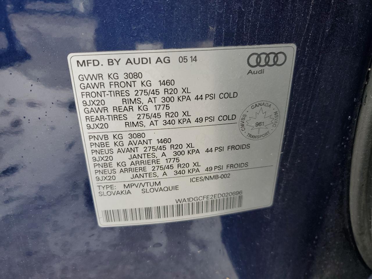 2014 Audi Q7 Prestige VIN: WA1DGCFE2ED020696 Lot: 90370665