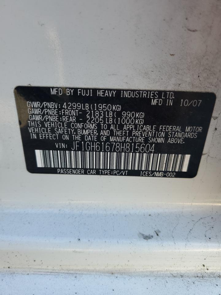 2008 Subaru Impreza 2.5I VIN: JF1GH61678H815604 Lot: 87003185