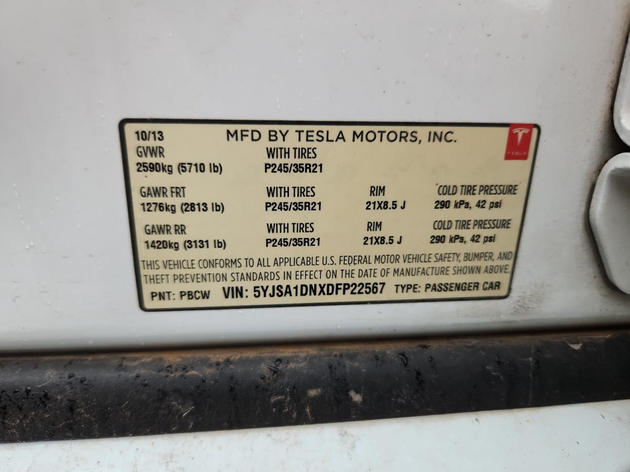 2013 Tesla Model S VIN: 5YJSA1DNXDFP22567 Lot: 86483255