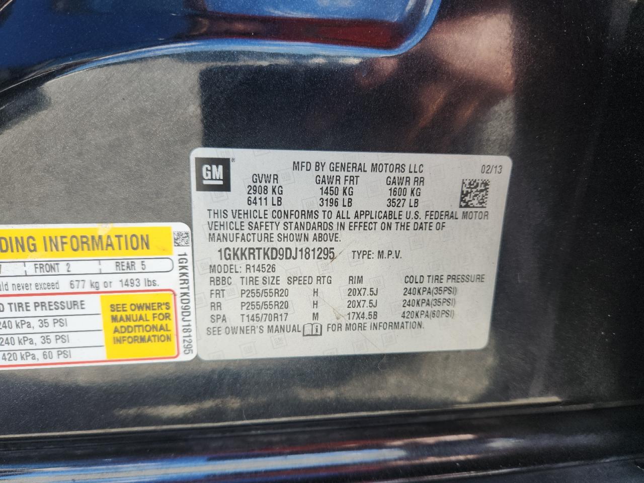 2013 GMC Acadia Denali VIN: 1GKKRTKD9DJ181295 Lot: 86296865