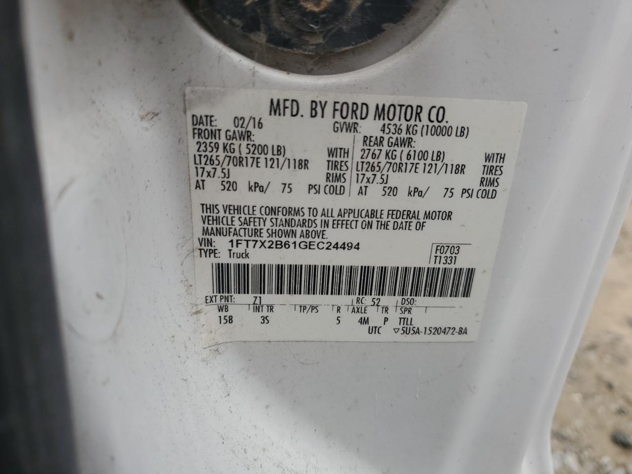 2016 Ford F250 Super Duty Flatbed Truck VIN: 1FT7X2B61GEC24494 Lot: 89493505
