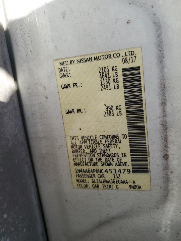 2017 Nissan Maxima 3.5S VIN: 1N4AA6AP6HC451479 Lot: 86442235