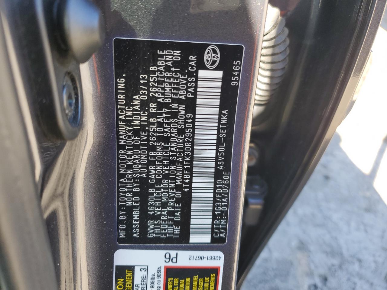 2013 Toyota Camry L VIN: 4T4BF1FK3DR295049 Lot: 85261595