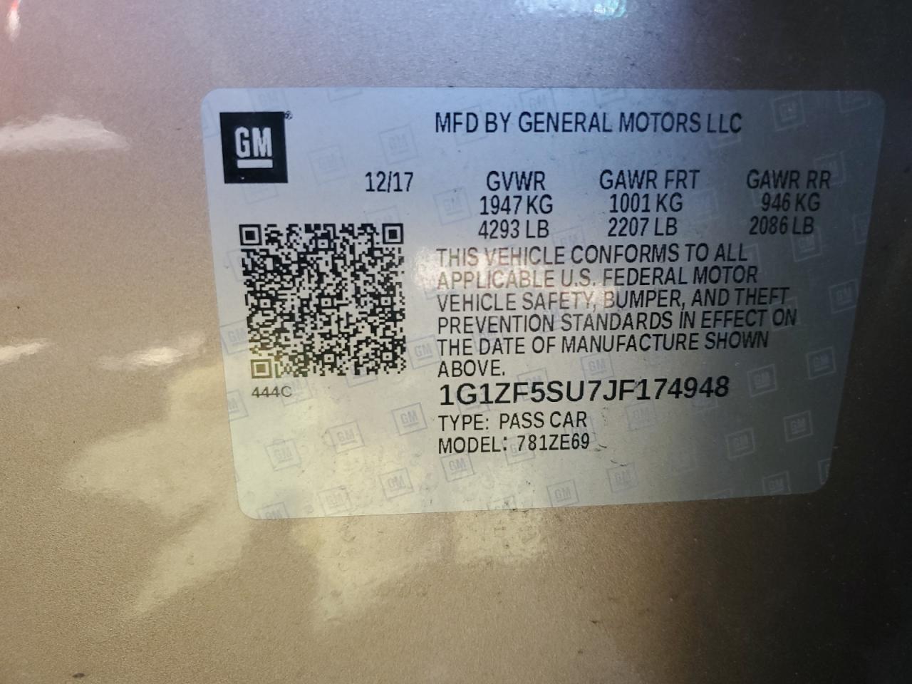 2018 Chevrolet Malibu Hybrid VIN: 1G1ZF5SU7JF174948 Lot: 85110495