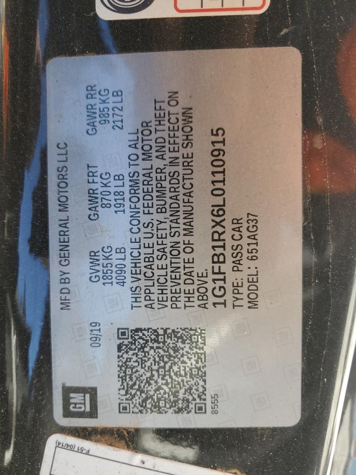 2020 Chevrolet Camaro Ls VIN: 1G1FB1RX6L0110915 Lot: 81997815