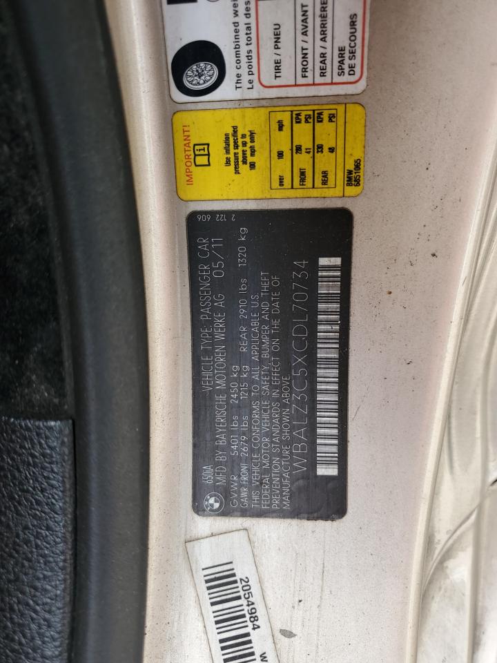 2012 BMW 650 I VIN: WBALZ3C5XCDL70734 Lot: 84766915