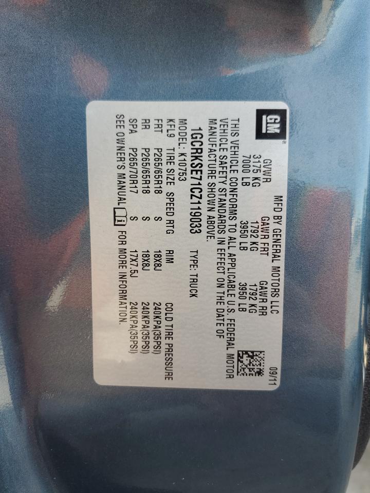 2012 Chevrolet Silverado K1500 Lt VIN: 1GCRKSE71CZ119033 Lot: 82379665