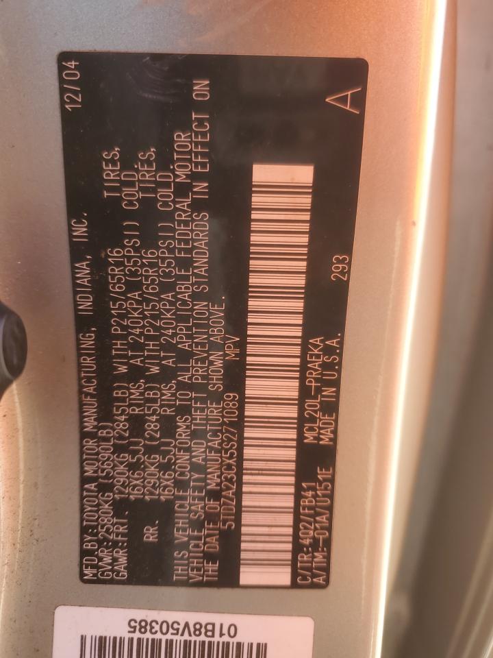 2005 Toyota Sienna Ce VIN: 5TDZA23CX5S271089 Lot: 84544695