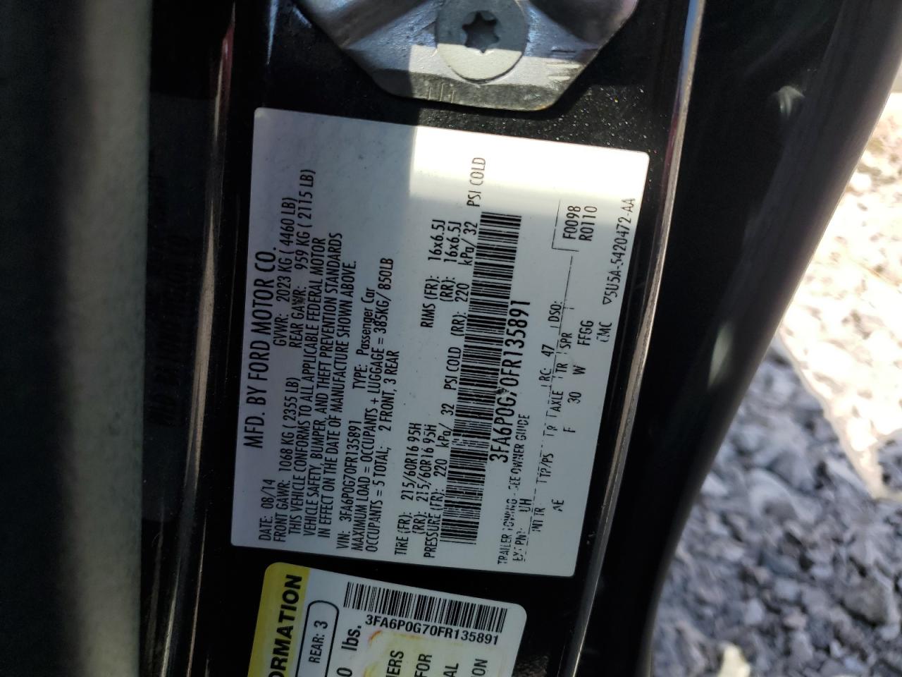 2015 Ford Fusion S VIN: 3FA6P0G70FR135891 Lot: 85883785