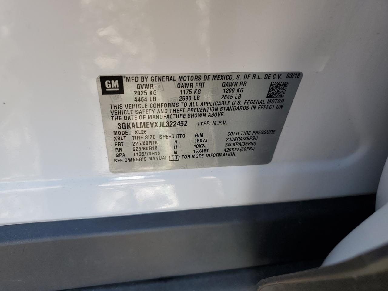 2018 GMC Terrain Sle VIN: 3GKALMEVXJL322452 Lot: 85667835