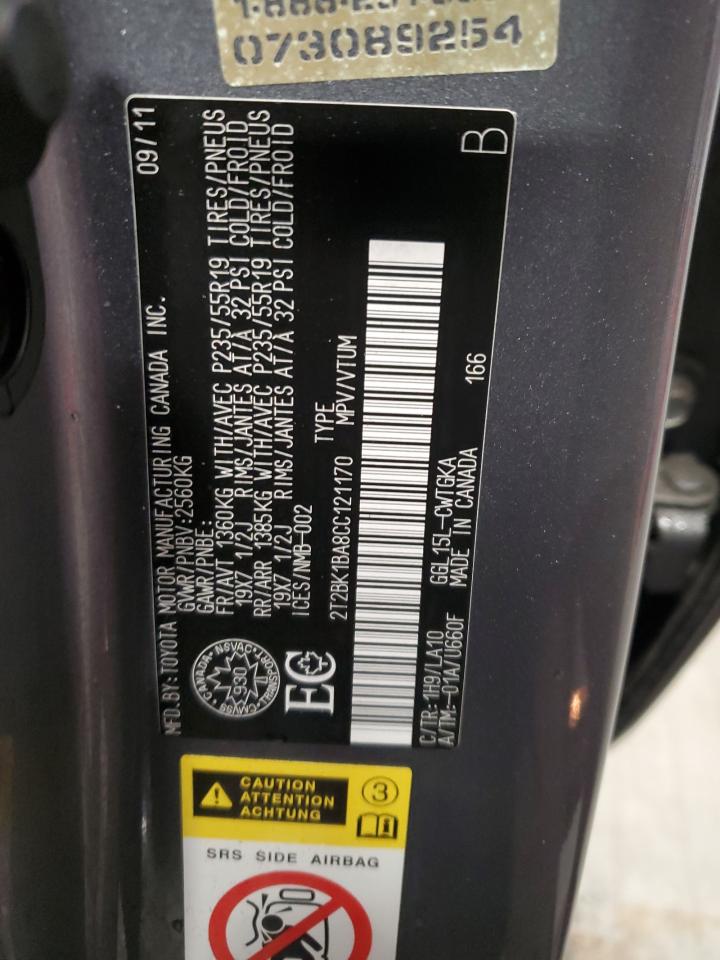 2012 Lexus Rx 350 VIN: 2T2BK1BA8CC121170 Lot: 84765605