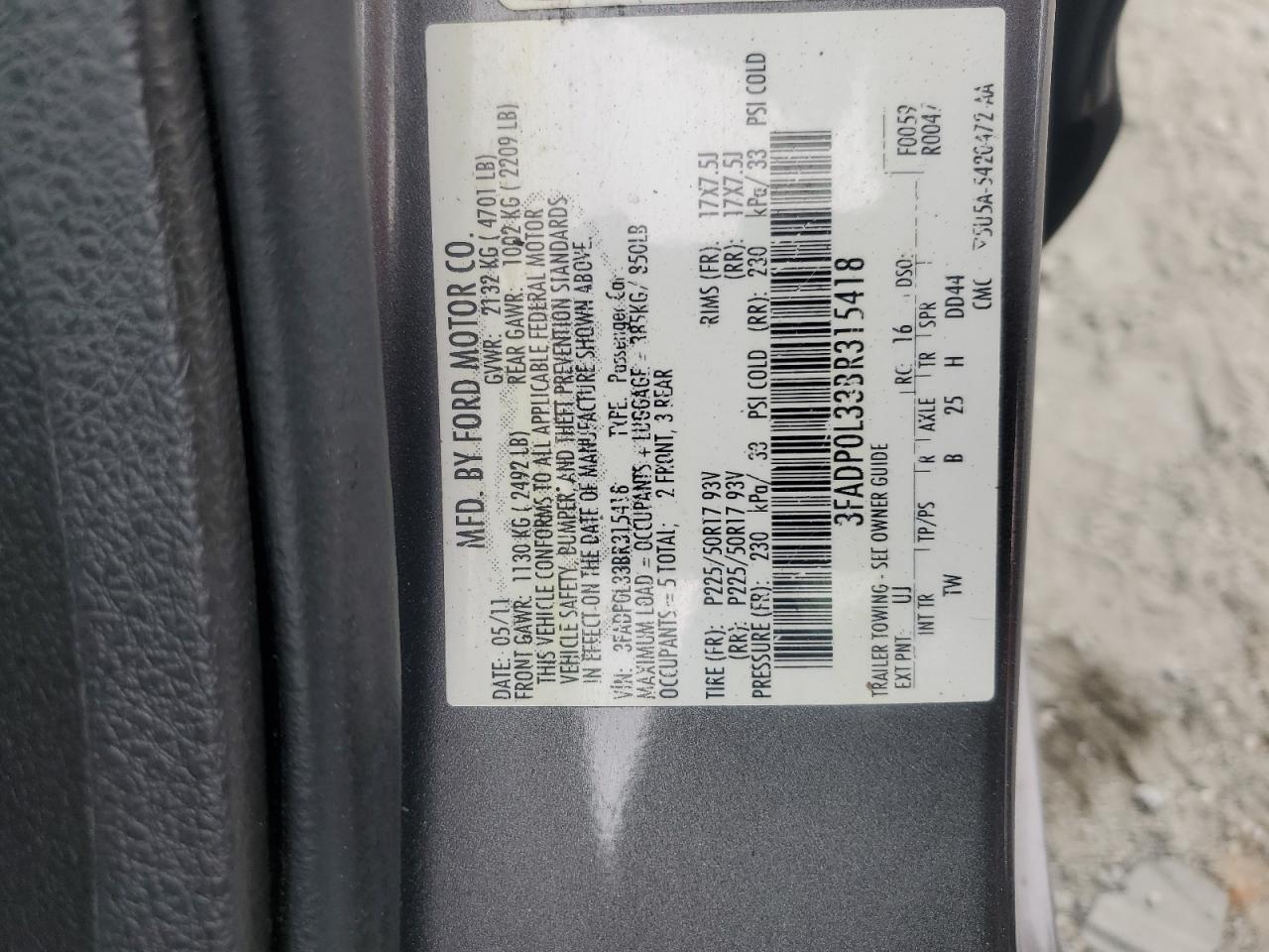 2011 Ford Fusion Hybrid VIN: 3FADP0L33BR315418 Lot: 82369785