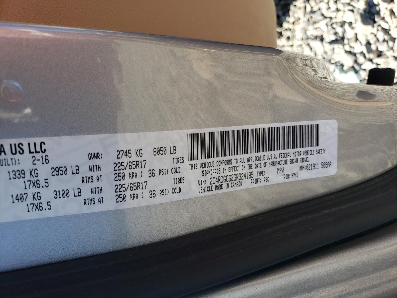 2016 Dodge Grand Caravan Sxt VIN: 2C4RDGCG2GR324189 Lot: 84910705