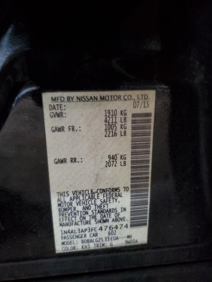 2015 Nissan Altima 2.5 VIN: 1N4AL3AP3FC476474 Lot: 85912925