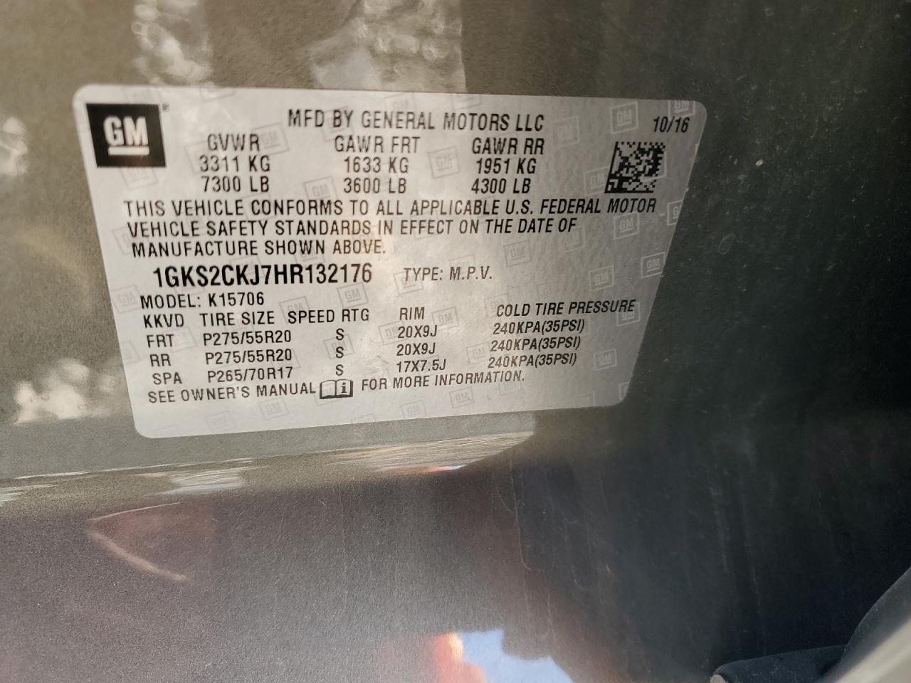 2017 GMC Yukon Denali VIN: 1GKS2CKJ7HR132176 Lot: 81798625