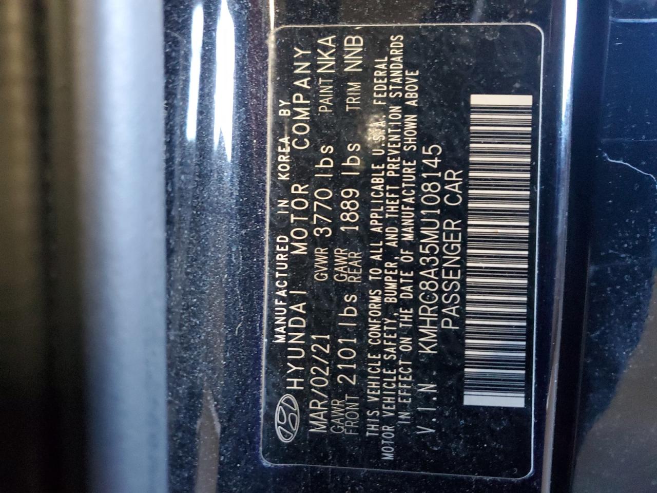 2021 Hyundai Venue Sel VIN: KMHRC8A35MU108145 Lot: 87034755