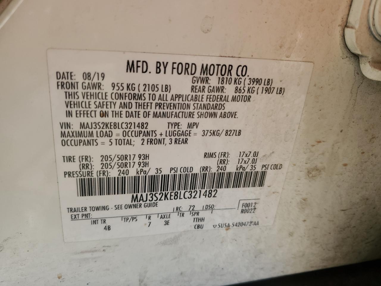 2020 Ford Ecosport Titanium VIN: MAJ3S2KE8LC321482 Lot: 87303485