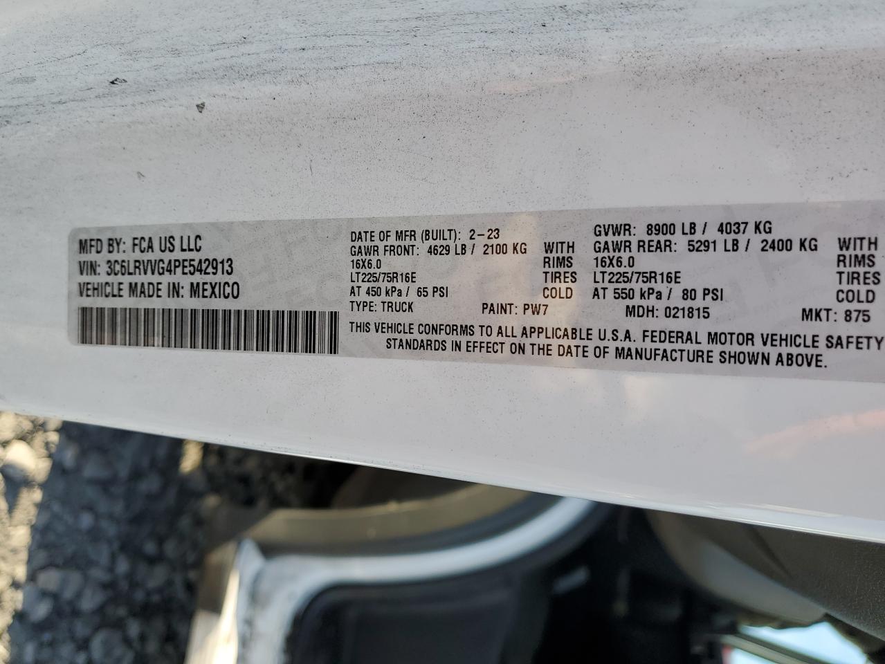 2023 Ram Promaster 2500 2500 Standard VIN: 3C6LRVVG4PE542913 Lot: 83856135