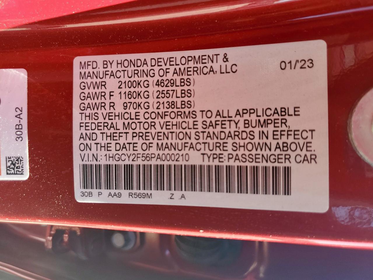 2023 Honda Accord Hybrid Sport VIN: 1HGCY2F56PA000210 Lot: 82237685
