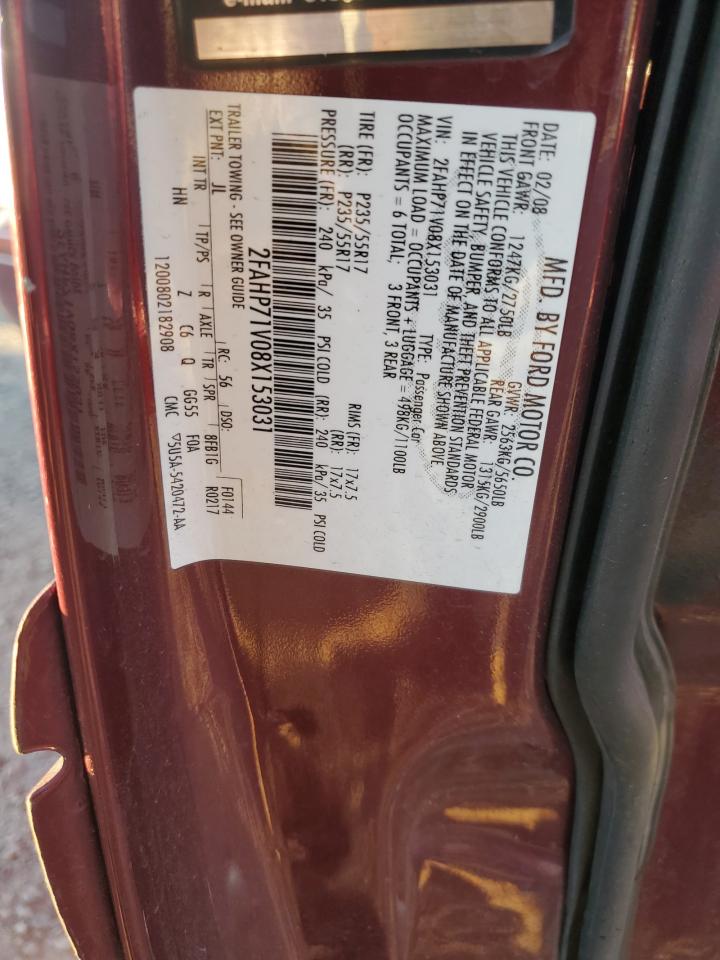 2008 Ford Crown Victoria Police Interceptor VIN: 2FAHP71V08X153031 Lot: 90611645